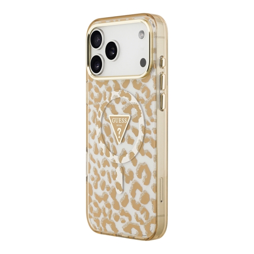 Guess для iPhone 17 Pro чехол IML Leopard Metal Cam Hard Glitter Brown (MagSafe)