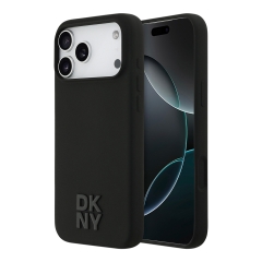 DKNY для iPhone 17 Pro Max чехол Liquid Silicone Stack Metal logo Hard Black (MagSafe)
