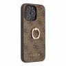 Чехол Guess PU 4G + Ring Hard для iPhone 14 Pro, коричневый
