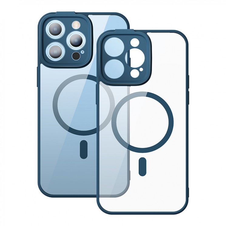 Чехол Baseus Frame Magnetic case +Tempered glass для iPhone 14 Pro Max, синяя рамка (magsafe)