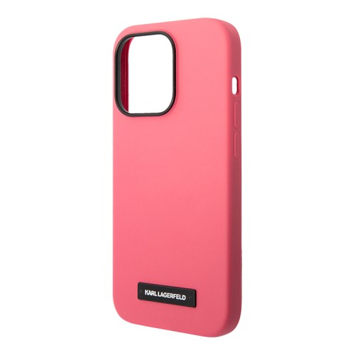 Чехол Lagerfeld Liquid silicone Plaque logo Hard для iPhone 14 Pro Max, фуксия (MagSafe)