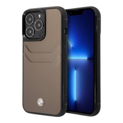 Кожаный чехол BMW Signature leather with cardslot Hard для iPhone 14 Pro Max, Taupe