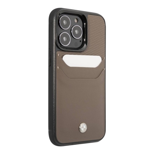 Кожаный чехол BMW Signature leather with cardslot Hard для iPhone 14 Pro Max, Taupe