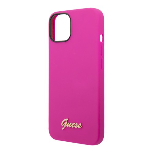 Чехол Guess Liquid Silicone Gold Metal logo для iPhone 14 Plus, фуксия