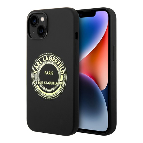 Чехол Lagerfeld Liquid silicone RSG Round logo для iPhone 14, черный