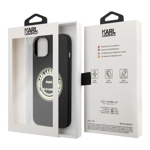 Чехол Lagerfeld Liquid silicone RSG Round logo для iPhone 14, черный