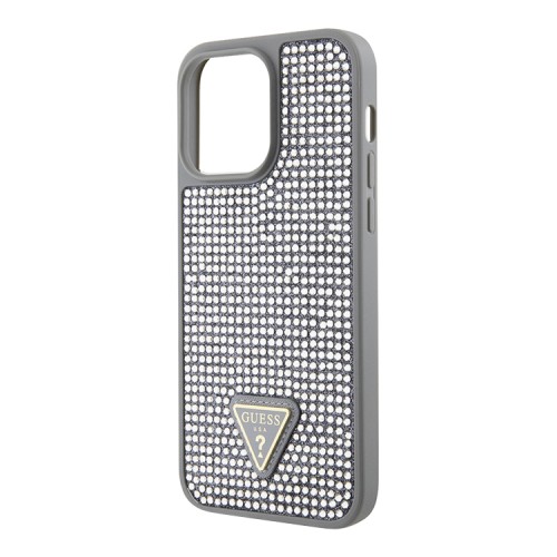 Чехол Guess Diamond Rhinestone Triangle metal logo Hard для iPhone 14 Pro Max, серебристый