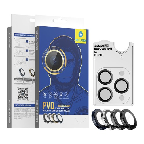 BlueO стекло для iPhone 15 Pro Camera Lens PVD stainless steel 3 шт. Blue (+install)