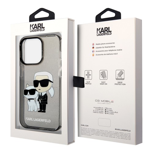 Lagerfeld для iPhone 15 Pro Max чехол PC/TPU NFT Karl & Choupette Hard Glitter Black