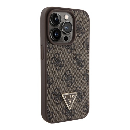 Guess для iPhone 15 Pro Max чехол Crossbody PU 4G Triangle Diamond logo Hard + Universal Strap Brown