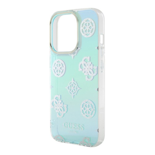 Guess для iPhone 15 Pro чехол PC/TPU Peony glitter +Nylon Hand cord Hard Iridescent Turquoise