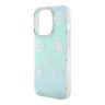 Guess для iPhone 15 Pro чехол PC/TPU Peony glitter +Nylon Hand cord Hard Iridescent Turquoise