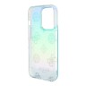 Guess для iPhone 15 Pro чехол PC/TPU Peony glitter +Nylon Hand cord Hard Iridescent Turquoise