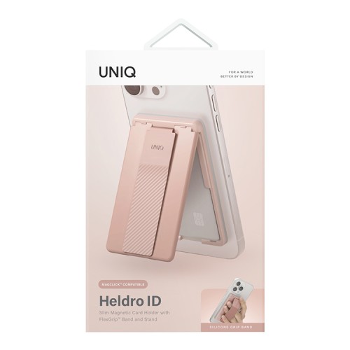 Uniq магнитный бумажник Heldro ID Magnetic cardholder with Grip-Band and Stand Blush Pink