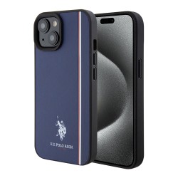U.S. Polo для iPhone 15 чехол PU Double horse logo and Tricolor line Hard Navy