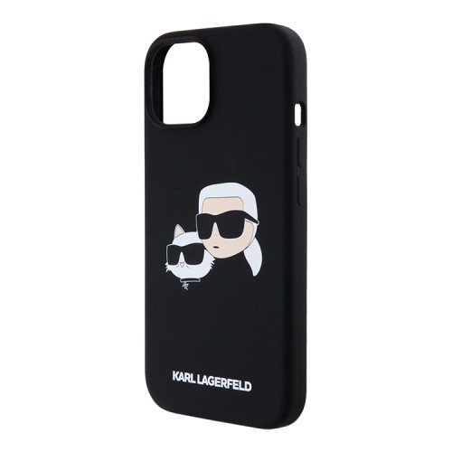 Karl Lagerfeld для iPhone 15 чехол Liquid Silicone NFT Karl & Choupette Head Hard Black (MagSafe)
