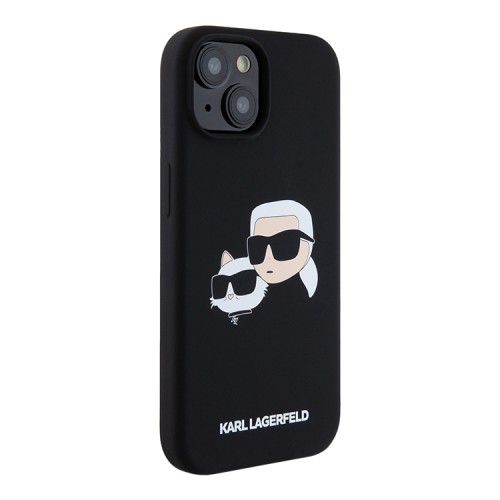 Karl Lagerfeld для iPhone 15 чехол Liquid Silicone NFT Karl & Choupette Head Hard Black (MagSafe)
