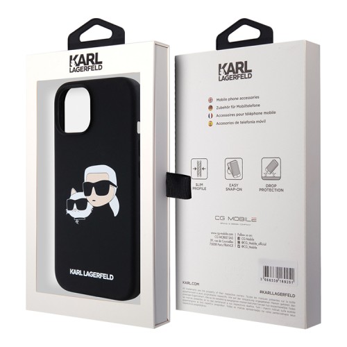 Karl Lagerfeld для iPhone 15 чехол Liquid Silicone NFT Karl & Choupette Head Hard Black (MagSafe)
