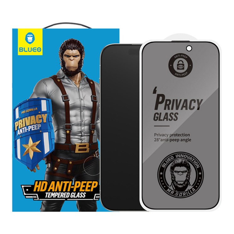 BlueO стекло для iPhone 16/15, Anti-peep Black (антишпион)
