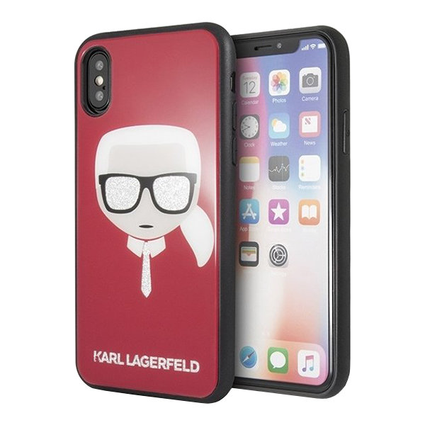 Чехол Karl Lagerfeld Double layer Karl's Head Hard Glitter для iPhone X/XS, красный