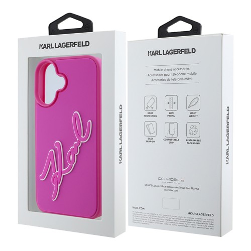 Karl Lagerfeld для iPhone 16 чехол 3D Rubber Bicolor Signature Hard Fuchsia