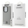 DKNY для iPhone 16 Pro Max чехол PU Plain leather Stack Metal logo Hard Grey (MagSafe)