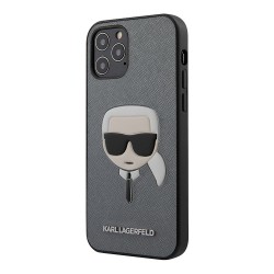 Чехол Karl Lagerfeld PU Saffiano Karl's Head Hard для iPhone 12 Pro Max, серебристый