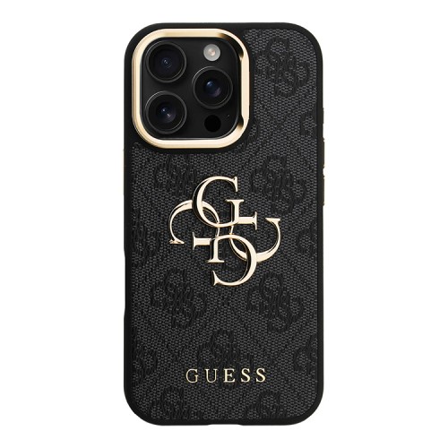 Guess для iPhone 16 Pro Max чехол PU 4G Big metal logo and Camera Stand Hard Black