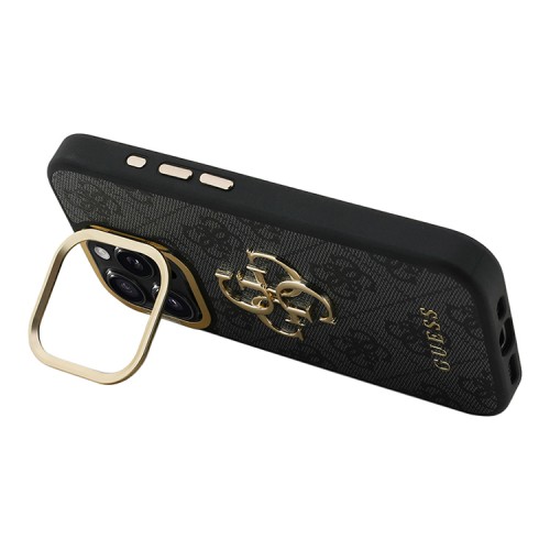 Guess для iPhone 16 Pro Max чехол PU 4G Big metal logo and Camera Stand Hard Black