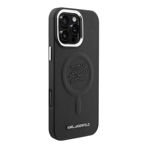 Karl Lagerfeld для iPhone 16 Pro Max чехол PU Initials & Metal logo Hard Black (MagSafe)