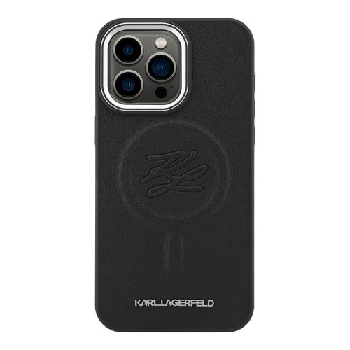 Karl Lagerfeld для iPhone 16 Pro Max чехол PU Initials & Metal logo Hard Black (MagSafe)