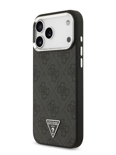 Guess для iPhone 17 Pro чехол PU 4G Triangle metal logo Silver camera Hard Black (MagSafe)