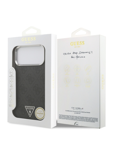 Guess для iPhone 17 Pro чехол PU 4G Triangle metal logo Silver camera Hard Black (MagSafe)