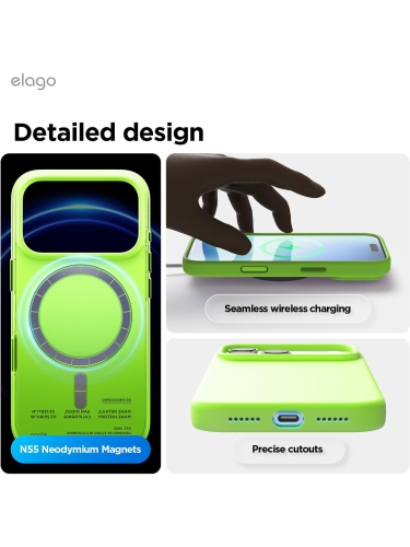 Elago для iPhone 17 Pro Max чехол Magnetic Silicone Lime Green (MagSafe)