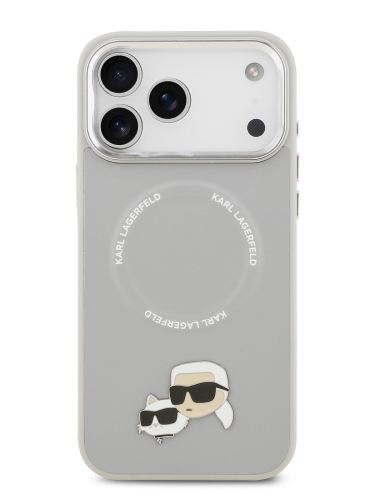 Karl Lagerfeld для iPhone 17 Pro чехол PU NFT Karl & Choup heads Metal pin & Cam Hard Grey (MagSafe)