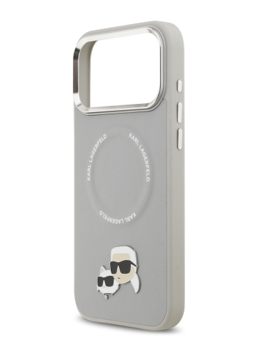 Karl Lagerfeld для iPhone 17 Pro чехол PU NFT Karl & Choup heads Metal pin & Cam Hard Grey (MagSafe)
