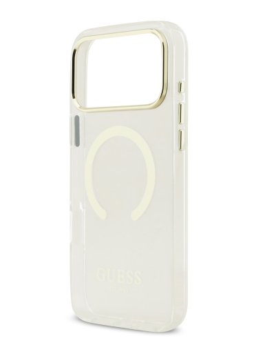 Guess для iPhone 17 Pro Max чехол IML Metal outline and Camera Hard Transparent/Gold (MagSafe)