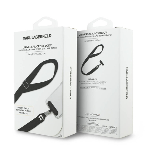 Karl Lagerfeld шнурок на шею Crossbody Nylon Strap Choupette head metal logo + Smartphone patch Black