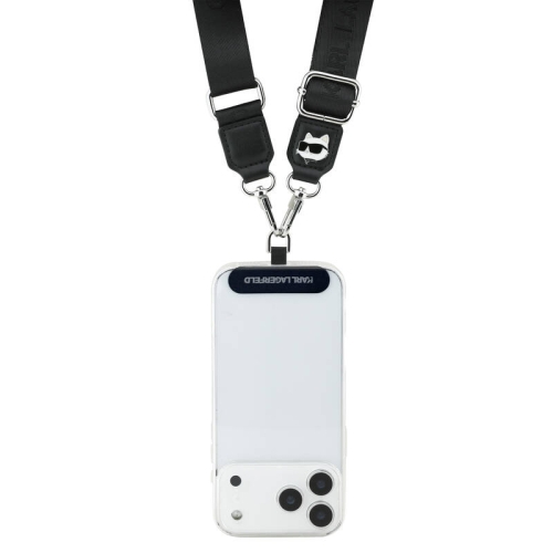 Karl Lagerfeld шнурок на шею Crossbody Nylon Strap Choupette head metal logo + Smartphone patch Black