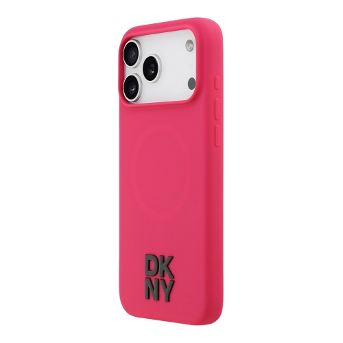 DKNY для iPhone 17 Pro Max чехол Liquid Silicone Stack Metal logo Hard Pink (MagSafe)
