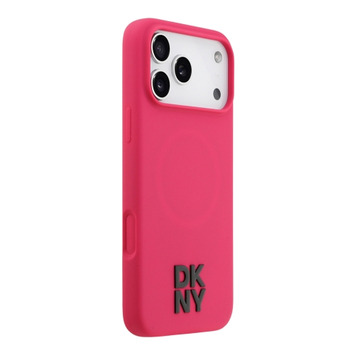 DKNY для iPhone 17 Pro Max чехол Liquid Silicone Stack Metal logo Hard Pink (MagSafe)