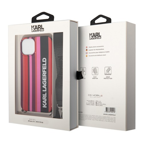 Чехол Lagerfeld Crossbody PC/TPU Color stripes with Strap Hard для iPhone 14, розовый