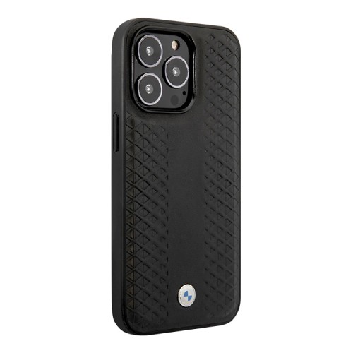 Кожаный чехол BMW Signature Leather Diamond pattern Hard для iPhone 14 Pro, черный