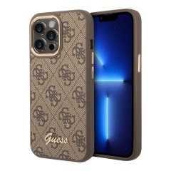 Чехол Guess PU 4G Script metal logo Hard для iPhone 14 Pro Max, коричневый
