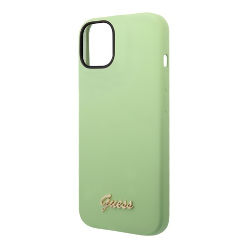 Чехол Guess Liquid Silicone Gold Metal logo для iPhone 14 Plus, зеленый