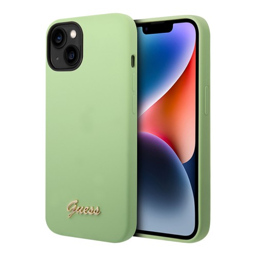 Чехол Guess Liquid Silicone Gold Metal logo для iPhone 14 Plus, зеленый