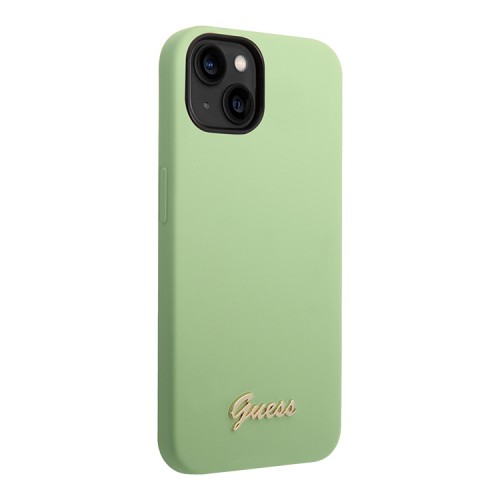 Чехол Guess Liquid Silicone Gold Metal logo для iPhone 14 Plus, зеленый