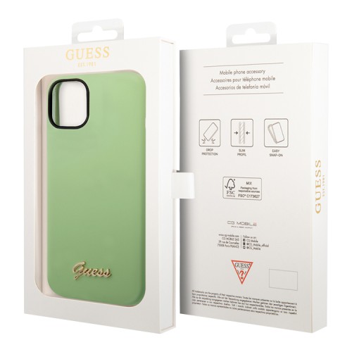 Чехол Guess Liquid Silicone Gold Metal logo для iPhone 14 Plus, зеленый