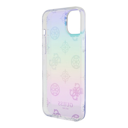 Guess для iPhone 15 Plus чехол PC/TPU Peony glitter +Nylon Hand cord Hard Iridescent Purple