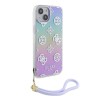 Guess для iPhone 15 Plus чехол PC/TPU Peony glitter +Nylon Hand cord Hard Iridescent Purple